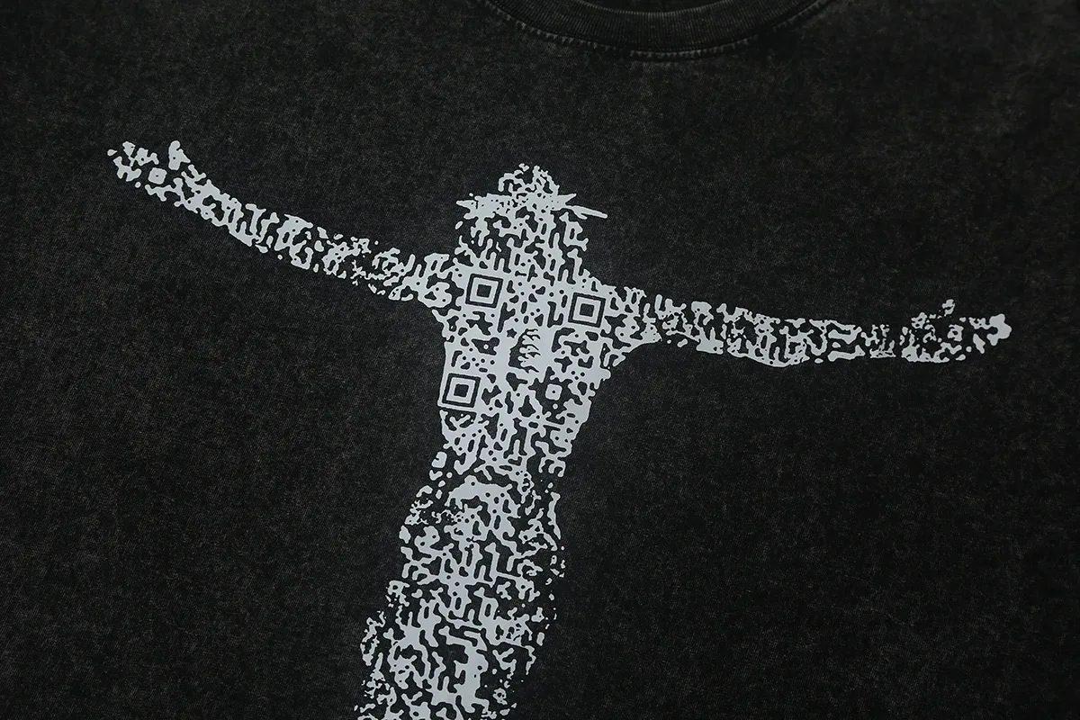 7703# P124 Washed Hellstar Hellstar ins same style retro printed tops for men and women, casual and trendy pure cotton washed short-sleeved T-shirt Color: Black Size: S M L XL