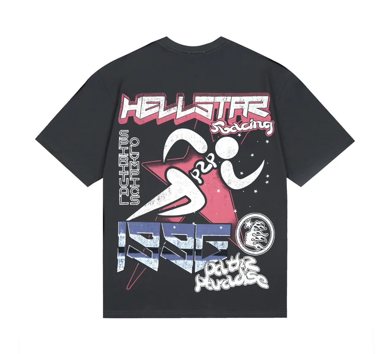 6832# P116 Hellstar American fashion high street pure cotton loose short-sleeved T-shirt Color: Black Gray White Size: S M L XL