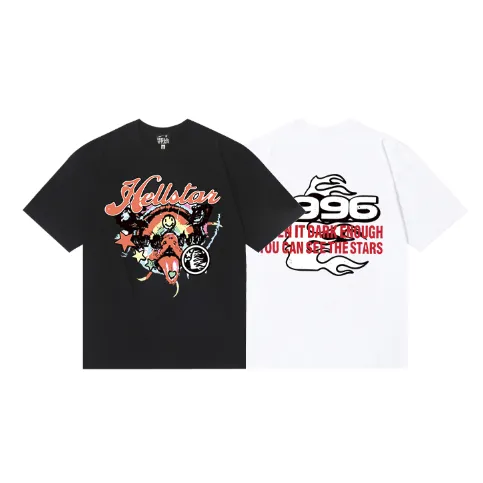 6842# P116 Hellstar American fashion high street pure cotton loose short-sleeved T-shirt Color: White Black Size: S M L XL