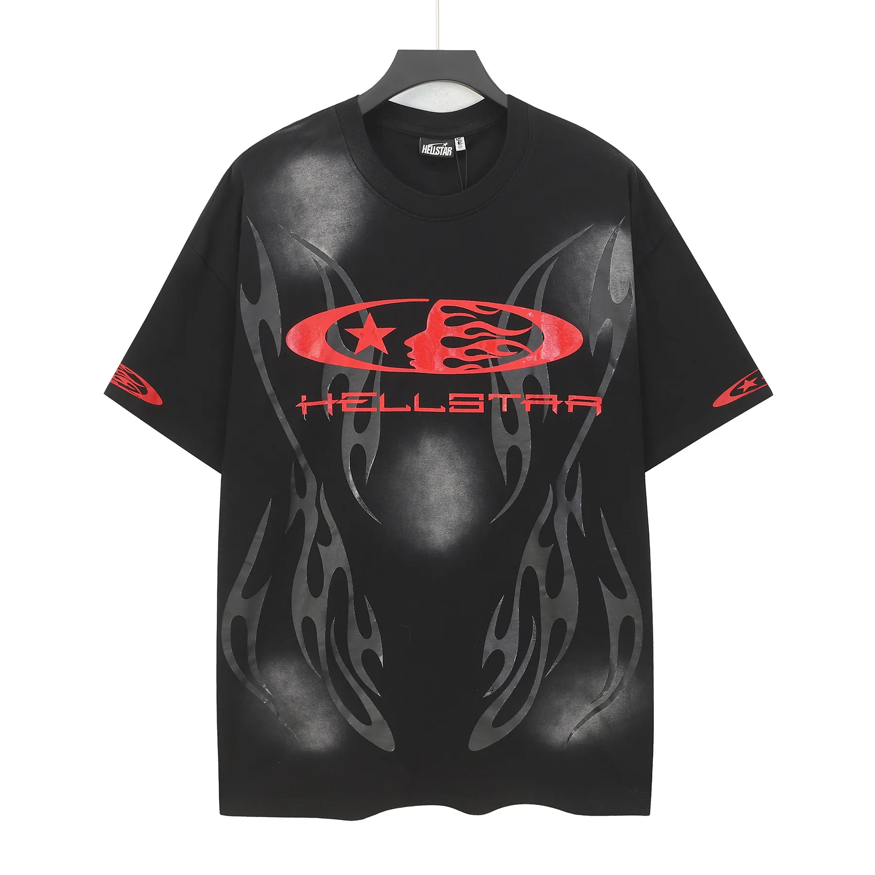 P124 Hellstar Hellstar Cross-border European and American style street fashion brand pure cotton T-shirt Fabric (fabric): 32 counts 250g washed combed double yarn pure cotton Size (size): S-M- L- X L Color (colour): Washed black (spray Ma Liu)