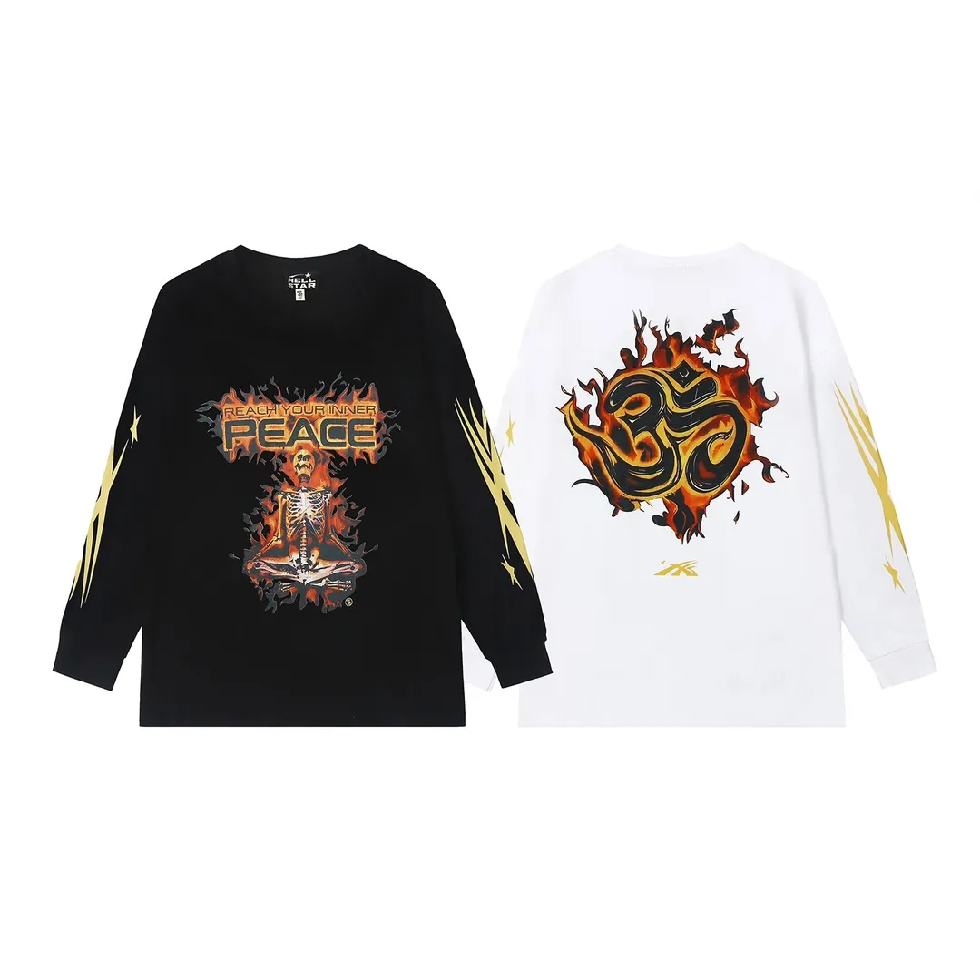 5511# P136 Hellstar Hellstar letter print lightning high street men and women hip-hop loose long-sleeved T-shirt Color: White Black Size: S M L XL