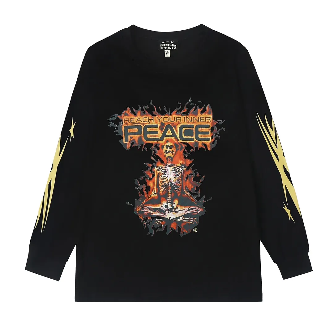 5511# P136 Hellstar Hellstar letter print lightning high street men and women hip-hop loose long-sleeved T-shirt Color: White Black Size: S M L XL