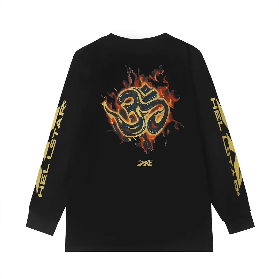 5511# P136 Hellstar Hellstar letter print lightning high street men and women hip-hop loose long-sleeved T-shirt Color: White Black Size: S M L XL