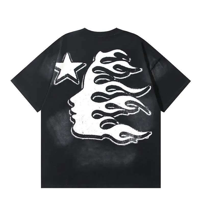 P130 6732#washed black Real shot Hellstar washed retro beauty trendy printed short-sleeved T-shirt Fabric: 250g 32 count fine cotton double yarn pure cotton Color: washed black Size: S M L XL