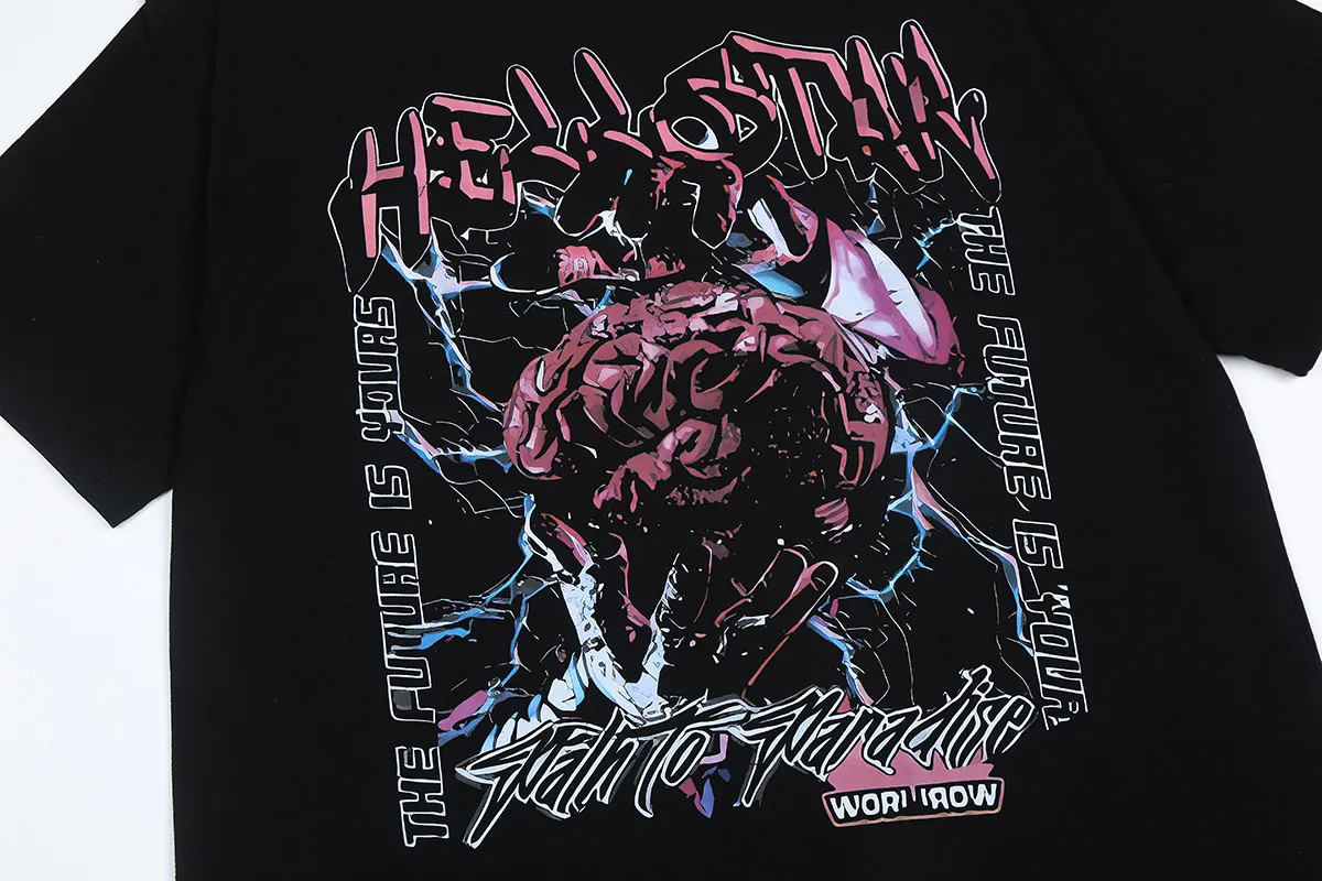 6663# P116 Hellstar American fashion high street pure cotton loose short-sleeved T-shirt Color: White Black Size: S M L XL