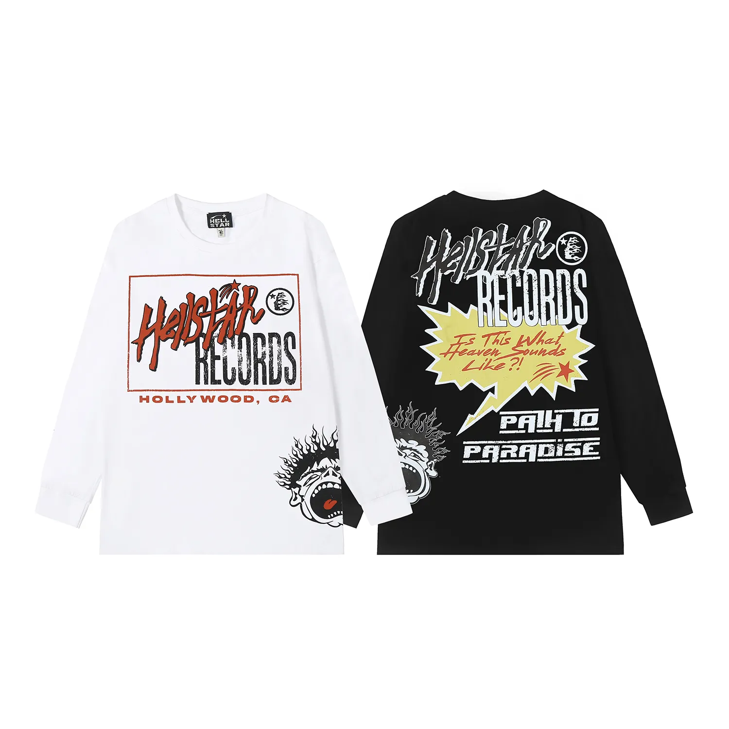 5519# P136 Hellstar Hellstar letter print lightning high street men and women hip-hop loose long-sleeved T-shirt Color: Black White Size: S M L XL