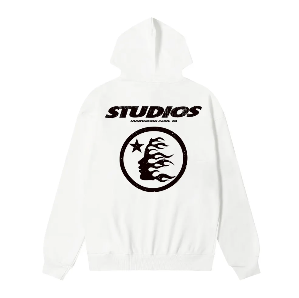 9921# P196 Ins American hip-hop trendy brand hellstar letter printed high street loose hooded pullover sweatshirt for men and women Color: Black White Size: S M L XL