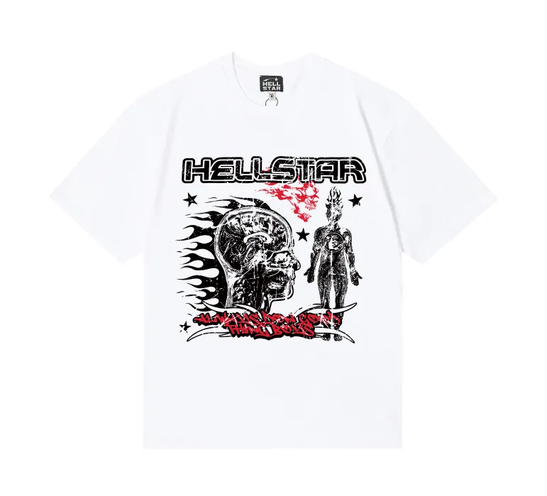 6753# P116 Hellstar American fashion high street pure cotton loose short-sleeved T-shirt Color: White Apricot Code number: S M L XL