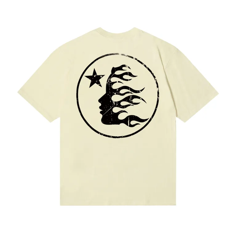 6753# P116 Hellstar American fashion high street pure cotton loose short-sleeved T-shirt Color: White Apricot Code number: S M L XL
