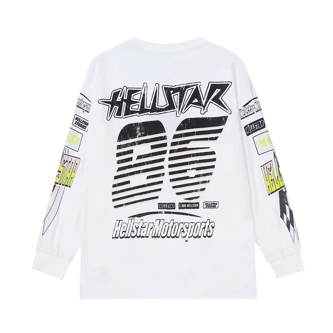 5515# P136 Hellstar Hellstar letter print lightning high street men and women hip-hop loose long-sleeved T-shirt Color: White Size: S M L XL