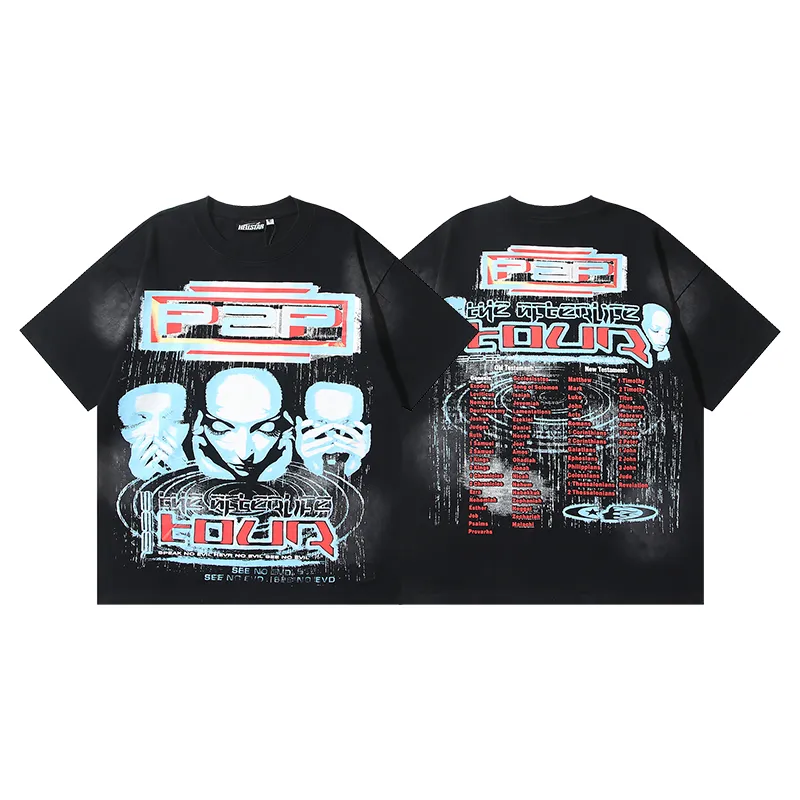 P130 6735#washed black Real shot Hellstar washed retro beauty trend printed short-sleeved T-shirt Fabric: 250g 32 count fine cotton double yarn pure cotton Color: washed black Size: S M L XL