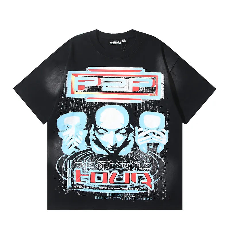 P130 6735#washed black Real shot Hellstar washed retro beauty trend printed short-sleeved T-shirt Fabric: 250g 32 count fine cotton double yarn pure cotton Color: washed black Size: S M L XL