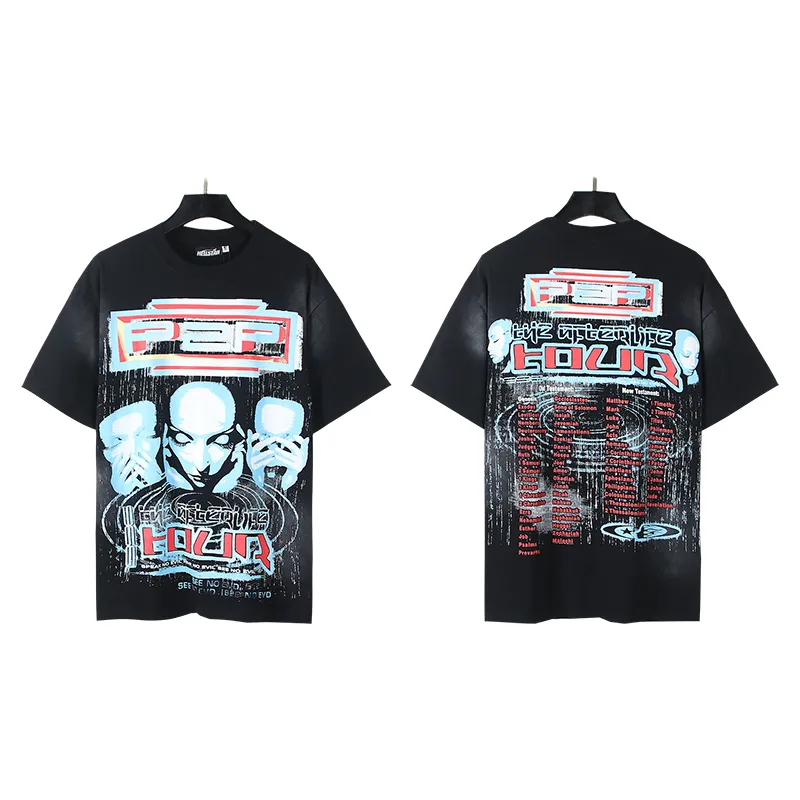 P130 6735#washed black Real shot Hellstar washed retro beauty trend printed short-sleeved T-shirt Fabric: 250g 32 count fine cotton double yarn pure cotton Color: washed black Size: S M L XL