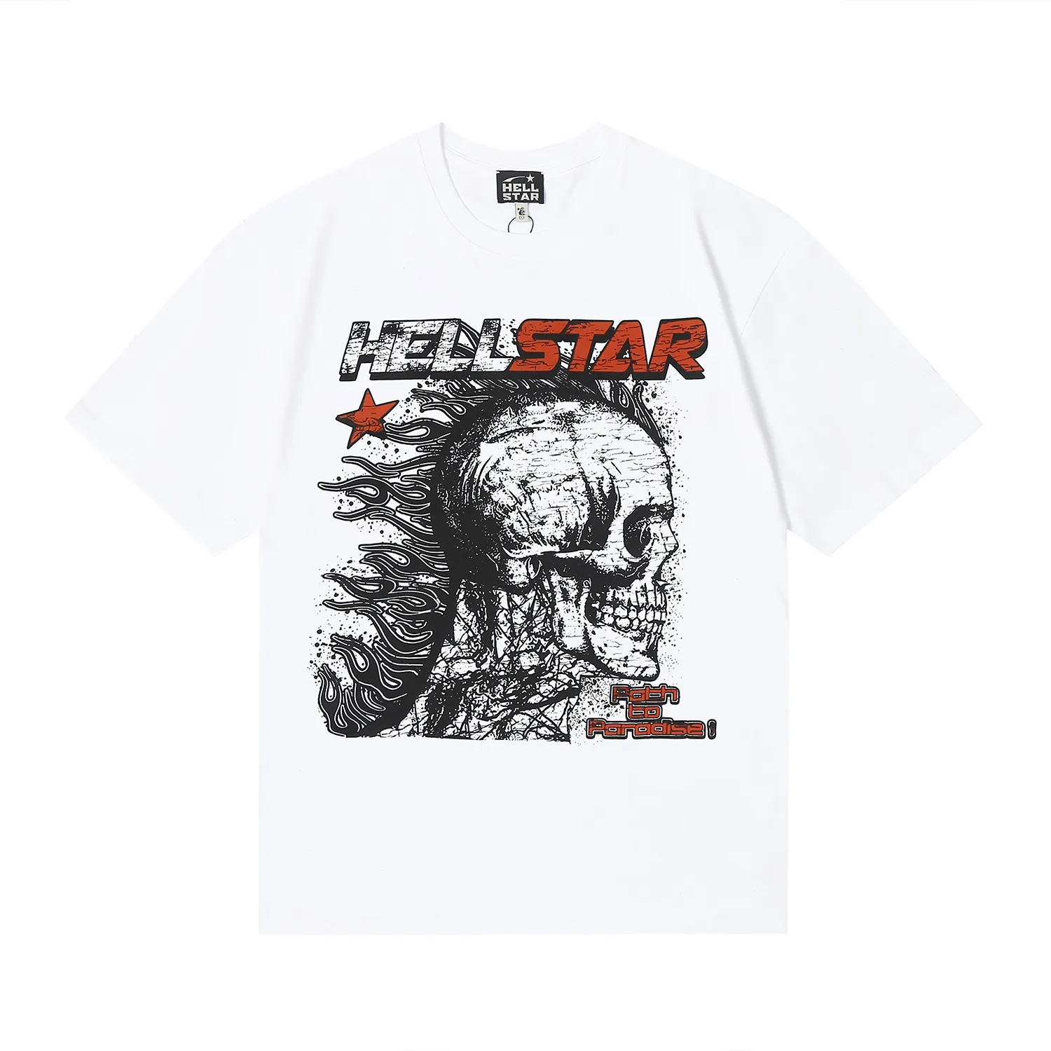 6693# P116 Hellstar American fashion high street pure cotton loose short-sleeved T-shirt Color: White Apricot Code number: S M L XL