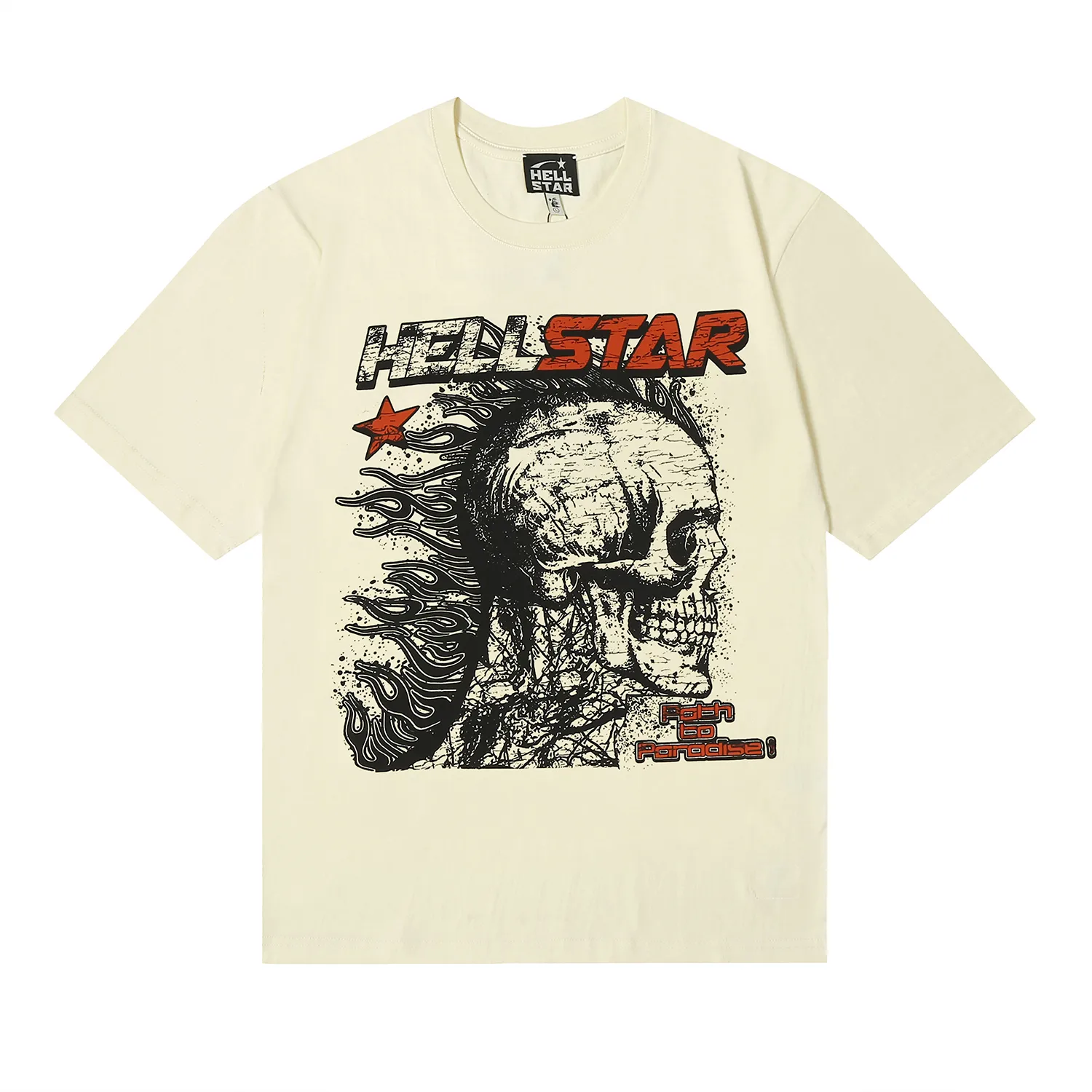 6693# P116 Hellstar American fashion high street pure cotton loose short-sleeved T-shirt Color: White Apricot Code number: S M L XL