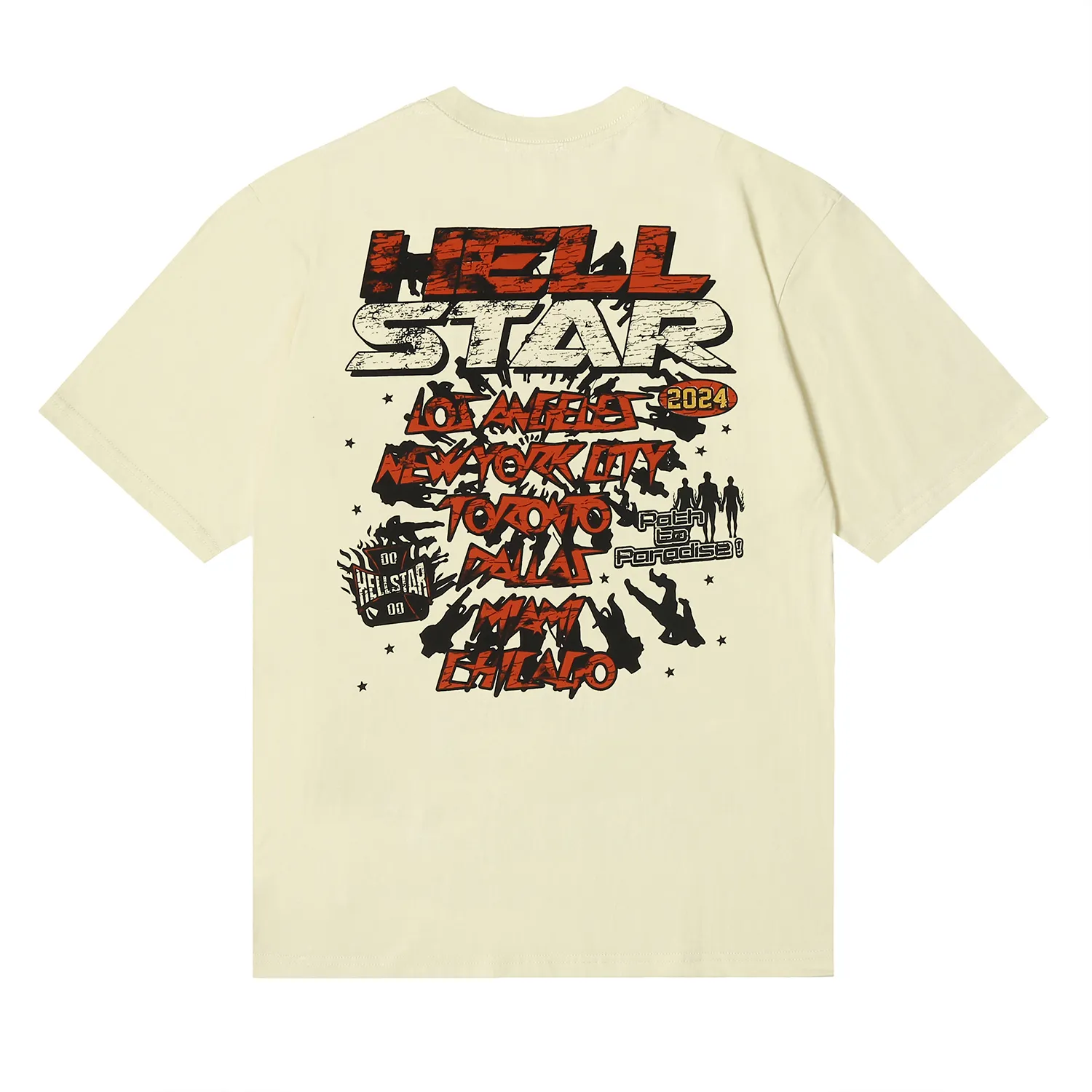 6693# P116 Hellstar American fashion high street pure cotton loose short-sleeved T-shirt Color: White Apricot Code number: S M L XL