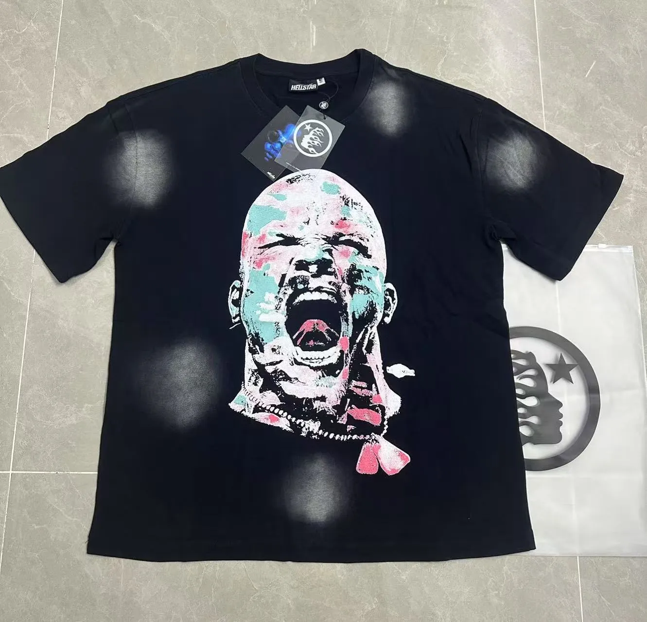 P124 Hellstar Hellstar Cross-border European and American style street fashion brand pure cotton T-shirt Fabric (fabric): 32 counts 250g washed combed double yarn pure cotton Size (size): S-M- L- X L Color (colour): Washed black (spray Ma Liu)