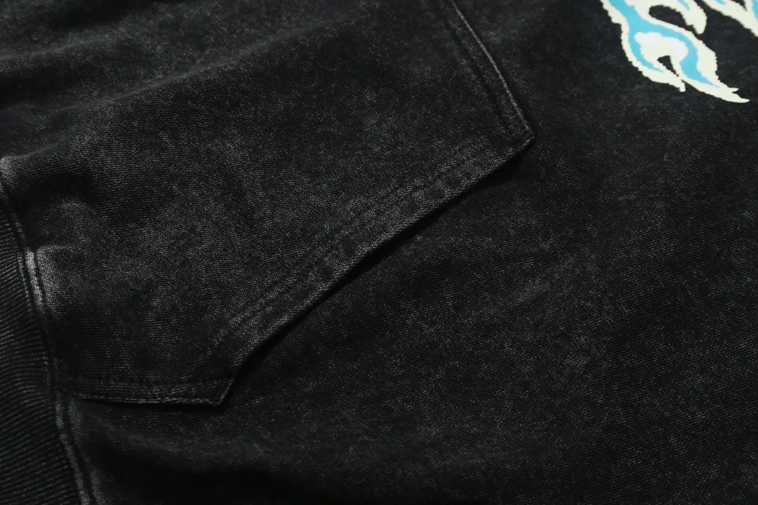 3301# P212 wash water ins American niche trendy brand Hell Star letter print high street men and women loose hooded pullover distressed sweatshirt Color: Black Size: S M L XL