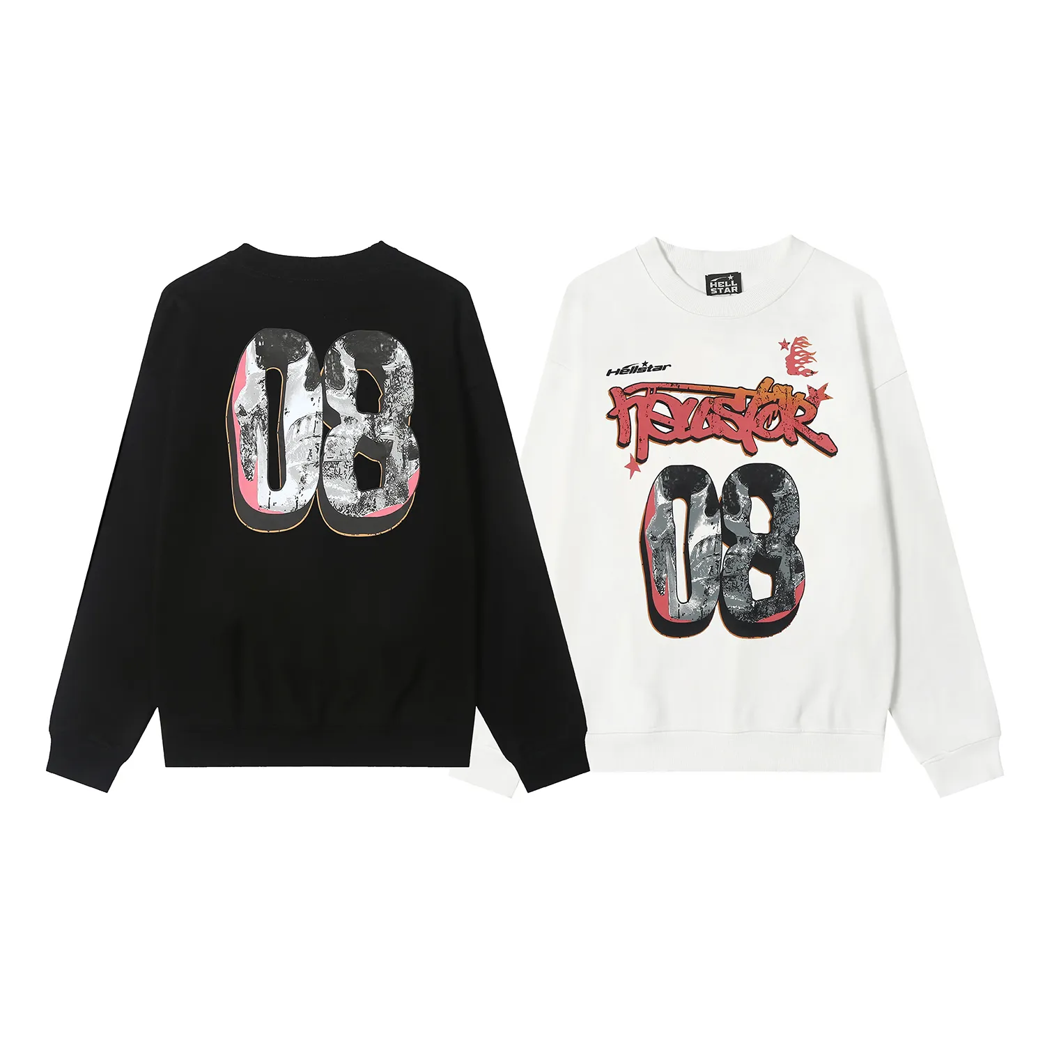 8840# P160 Hellstar high-quality Hellstar American trendy printed cotton terry crew neck sweatshirt Color: White Black Size: S M L XL
