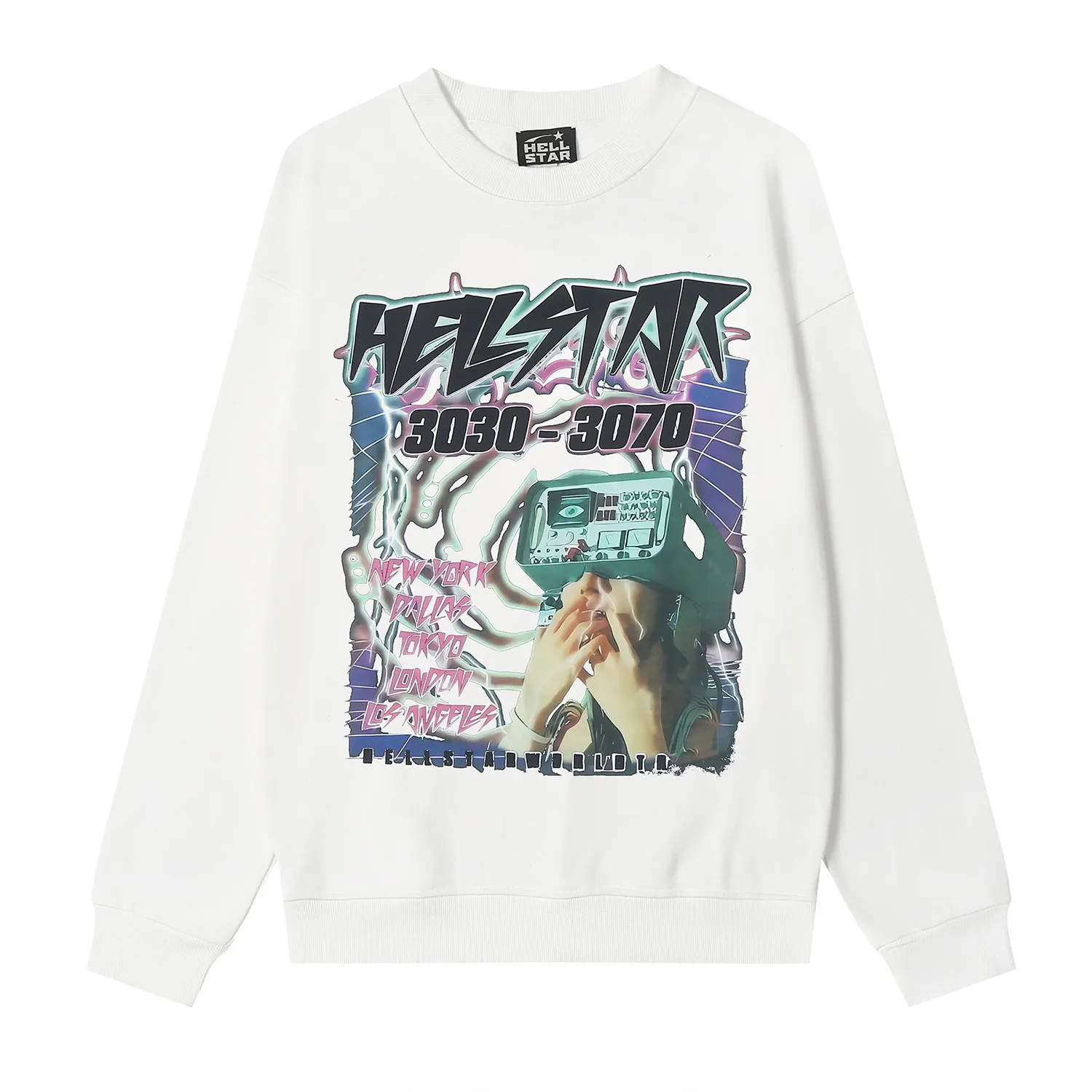 8831# P160 Hellstar high quality Hellstar American trendy printed cotton terry crew neck sweatshirt Color: White Black Size: S M L XL