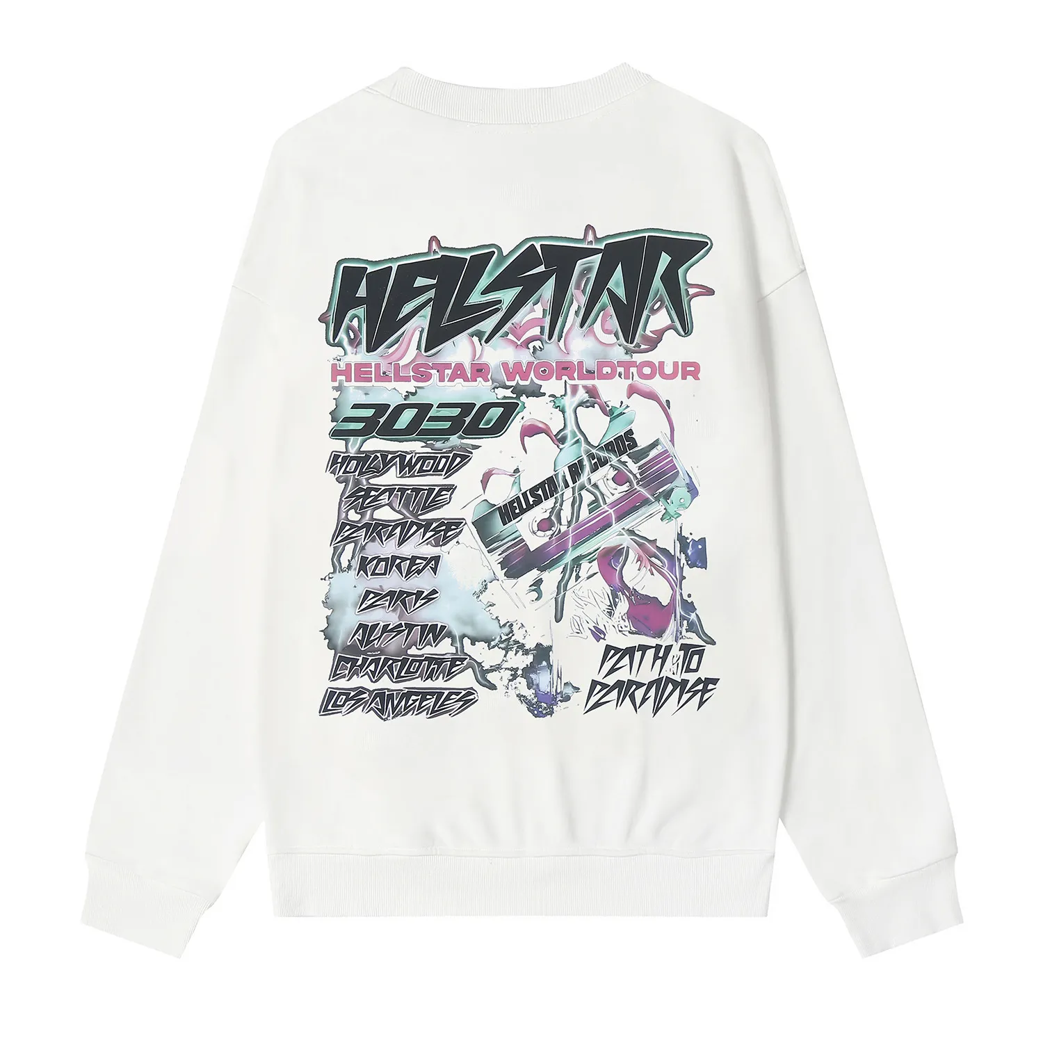 8831# P160 Hellstar high quality Hellstar American trendy printed cotton terry crew neck sweatshirt Color: White Black Size: S M L XL