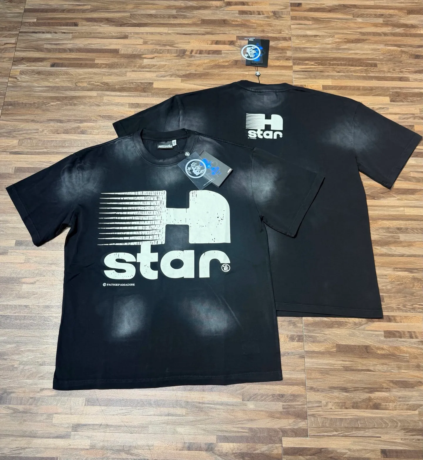 P124 Real-stock high-definition Hellstar Cross-border European and American style street brand pure cotton T-shirt Fabric (fabric): 32 pieces of 250g washed combed double yarn pure cotton Size (size): S-M- L- X L Color (colour): Washed black