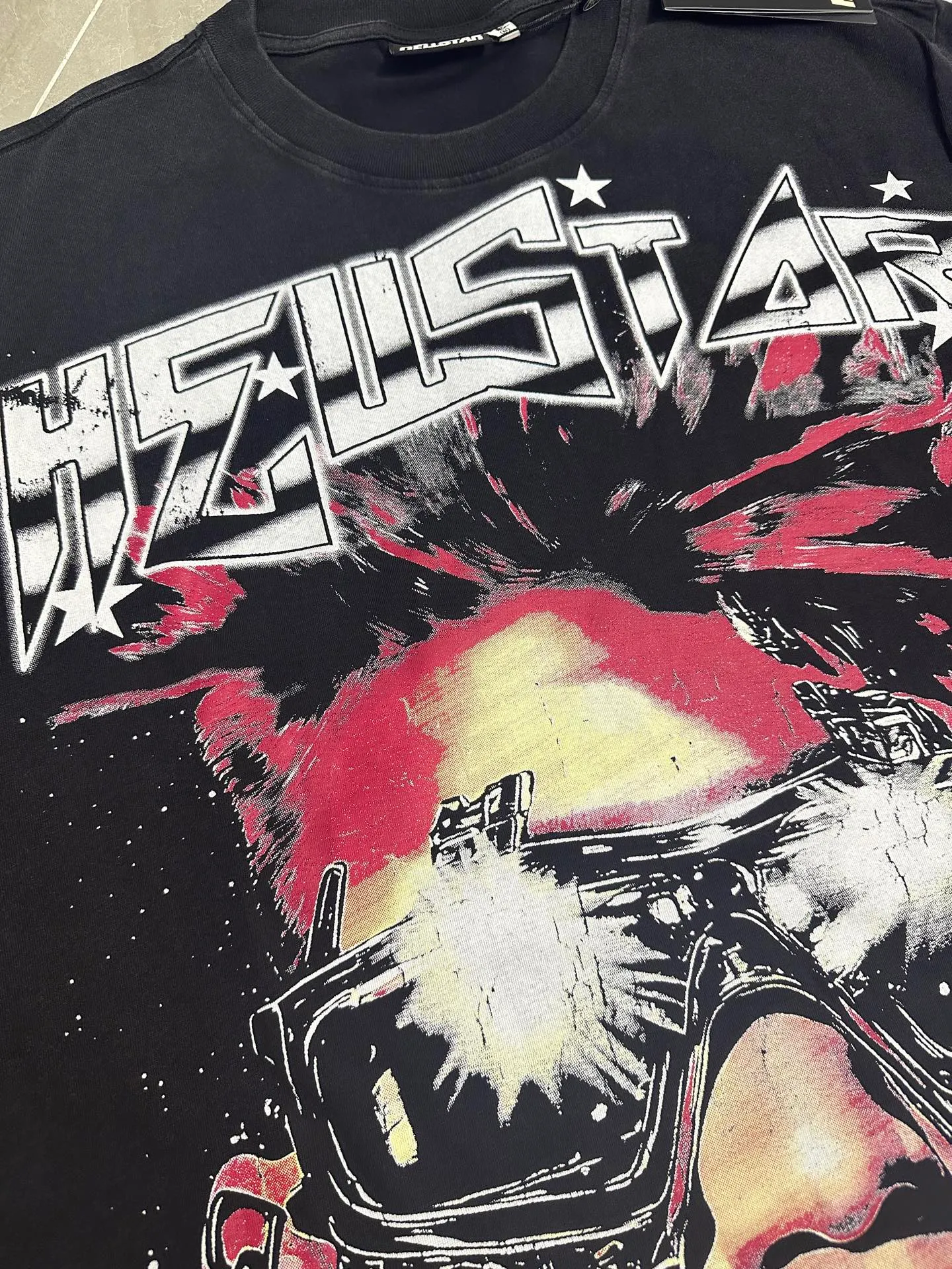 P124 952# Washed Black I Hellstar Cross-border European and American style street fashion brand pure cotton T-shirt Fabric (fabric): 32 counts 250g washed combed double yarn pure cotton Size (size): S-M- L- X L Color (colour): Washed black