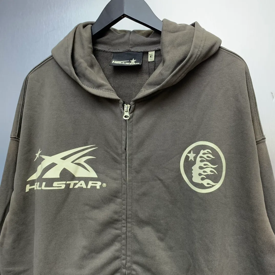 P240 Hellstar Sports Zip Up Hooded Sweatshirt Gray washed distressed terry sweatshirt cardigan color (color): Vintage Gray (washed gray) Size (size): S, M, L, XL