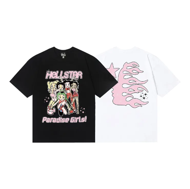 6773# P116 Hellstar American fashion high street pure cotton loose short-sleeved T-shirt Color: White Black Size: S M L XL