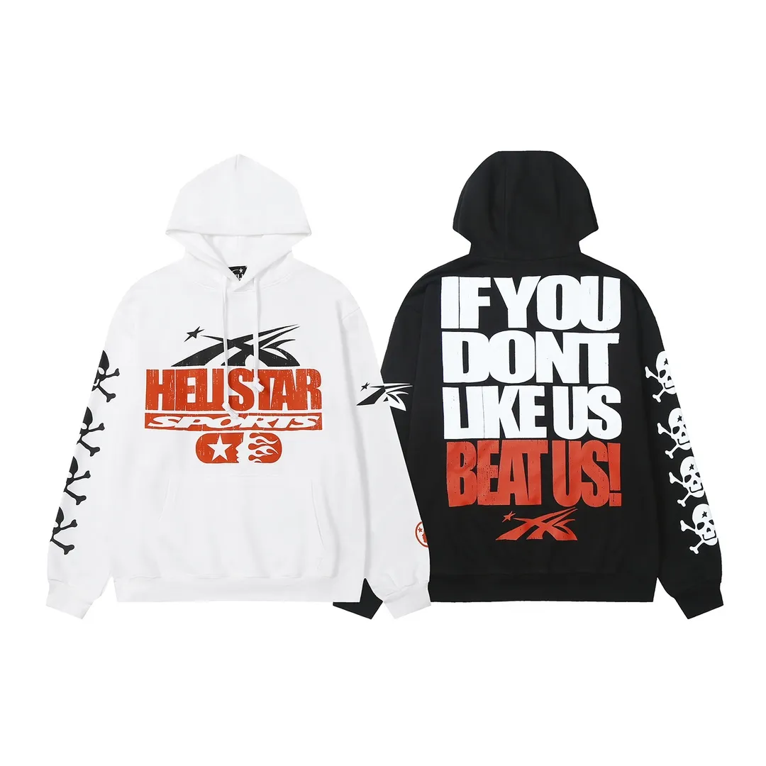 9906# P200 Ins American hip-hop trendy brand hellstar letter printed high street loose hooded pullover sweatshirt for men and women Color: Black White Size: S M L XL