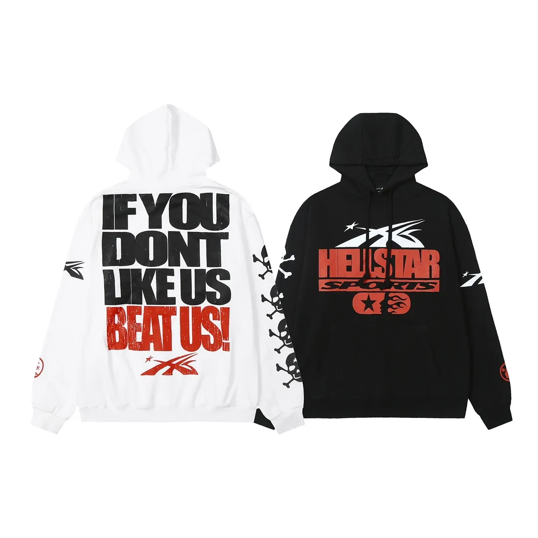 9906# P200 Ins American hip-hop trendy brand hellstar letter printed high street loose hooded pullover sweatshirt for men and women Color: Black White Size: S M L XL