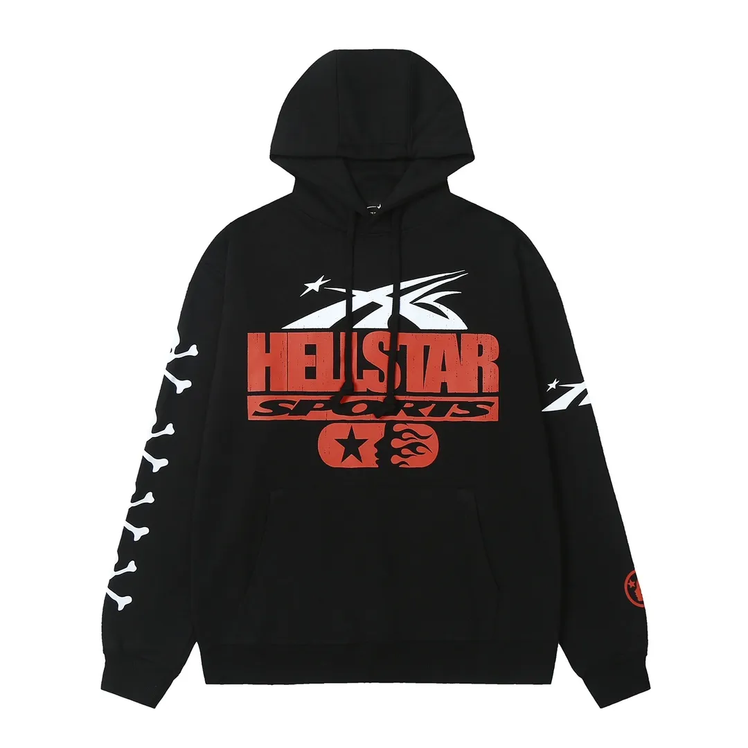 9906# P200 Ins American hip-hop trendy brand hellstar letter printed high street loose hooded pullover sweatshirt for men and women Color: Black White Size: S M L XL