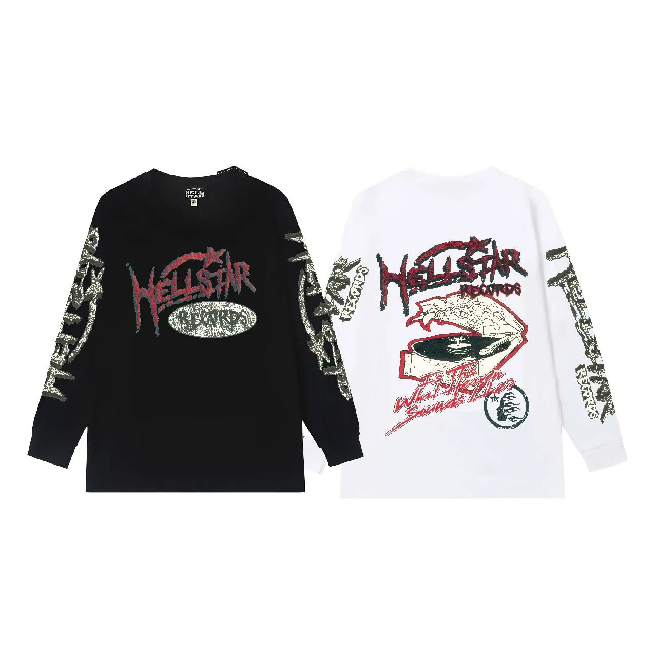 5508# P136 Hellstar Hellstar letter print lightning high street men and women hip-hop loose long-sleeved T-shirt Color: White Black Size: S M L XL