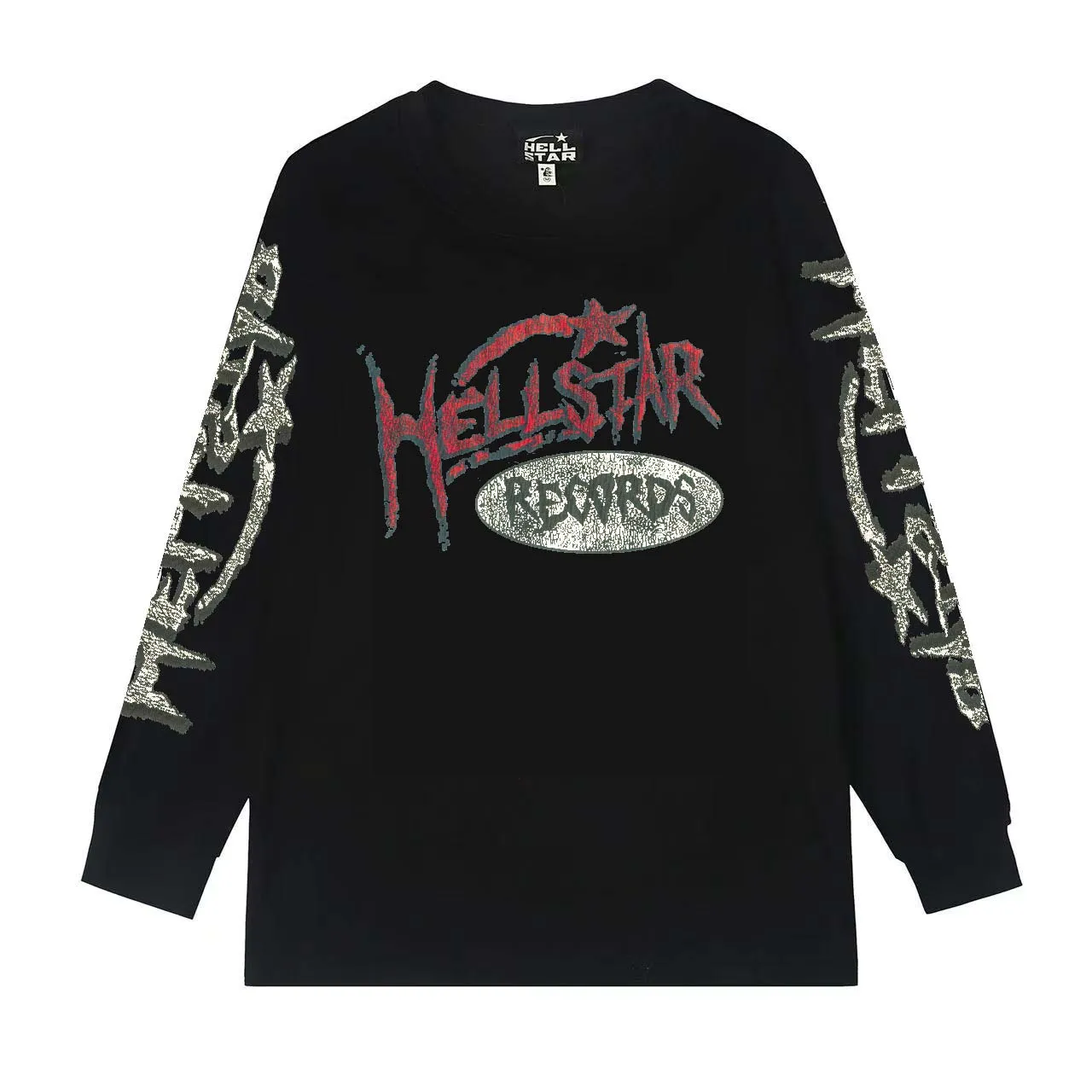 5508# P136 Hellstar Hellstar letter print lightning high street men and women hip-hop loose long-sleeved T-shirt Color: White Black Size: S M L XL
