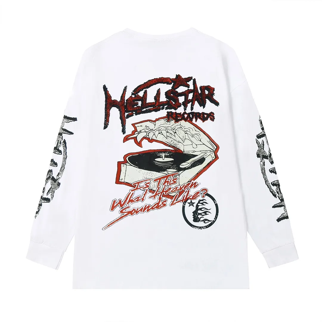 5508# P136 Hellstar Hellstar letter print lightning high street men and women hip-hop loose long-sleeved T-shirt Color: White Black Size: S M L XL