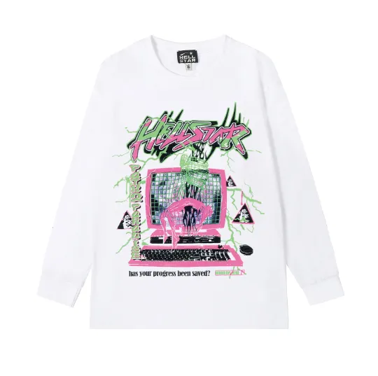 5526# P136 Hellstar Hellstar letter print lightning high street men and women hip-hop loose long-sleeved T-shirt Color: Black White Size: S M L XL