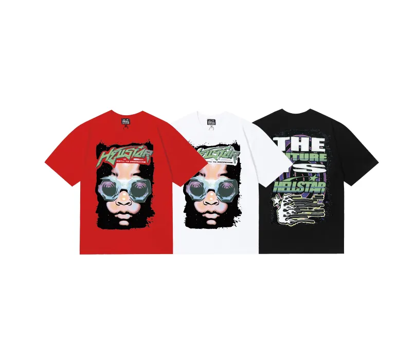 6826# P116 Hellstar American fashion high street pure cotton loose short-sleeved T-shirt Color: Black White Red Size: S M L XL