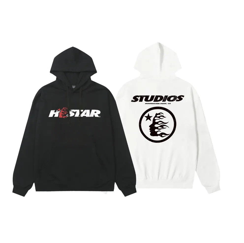 9923# P196 Ins American hip-hop trendy brand hellstar letter printed high street loose hooded pullover sweatshirt for men and women Color: Black White Size: S M L XL