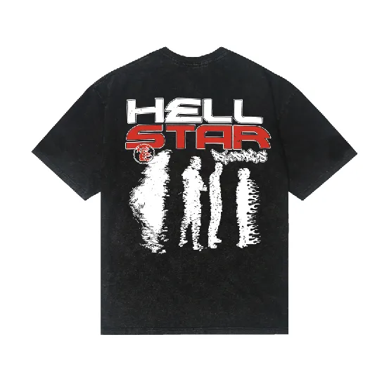 7741# P124 Washed Hellstar Hellstar ins same style retro printed tops for men and women, casual and trendy pure cotton washed short-sleeved T-shirt Color: Black Size: S M L XL