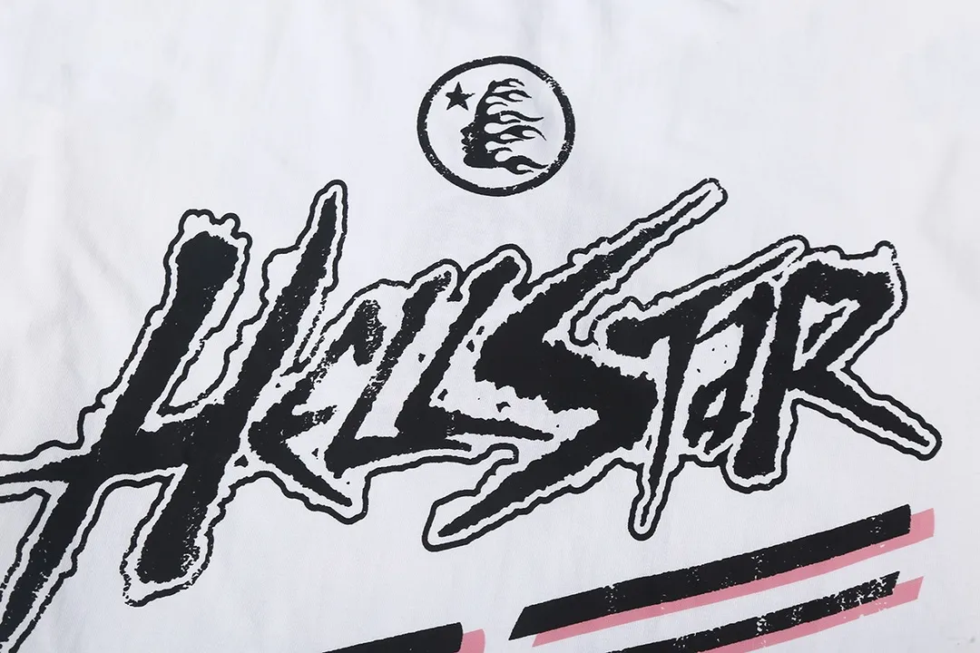 5501# P136 ins The same European and American trendy Hell Star letter print lightning high street men and women hip-hop loose long-sleeved T-shirt Color: White Size: S M L XL