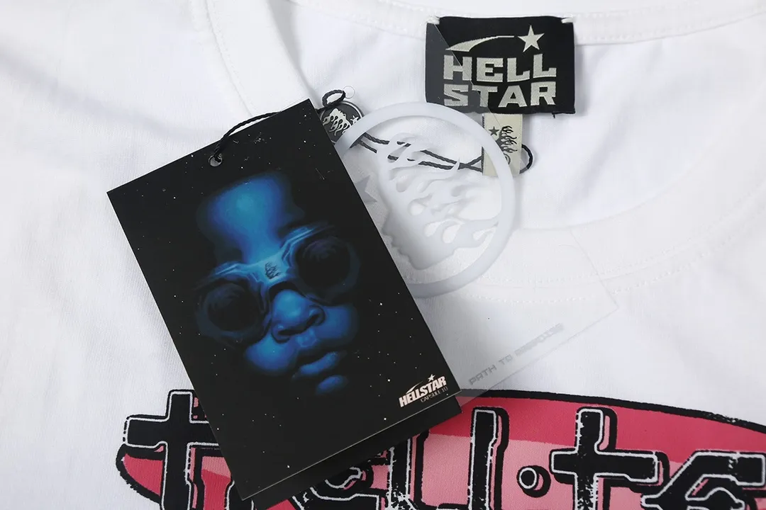 5501# P136 ins The same European and American trendy Hell Star letter print lightning high street men and women hip-hop loose long-sleeved T-shirt Color: White Size: S M L XL