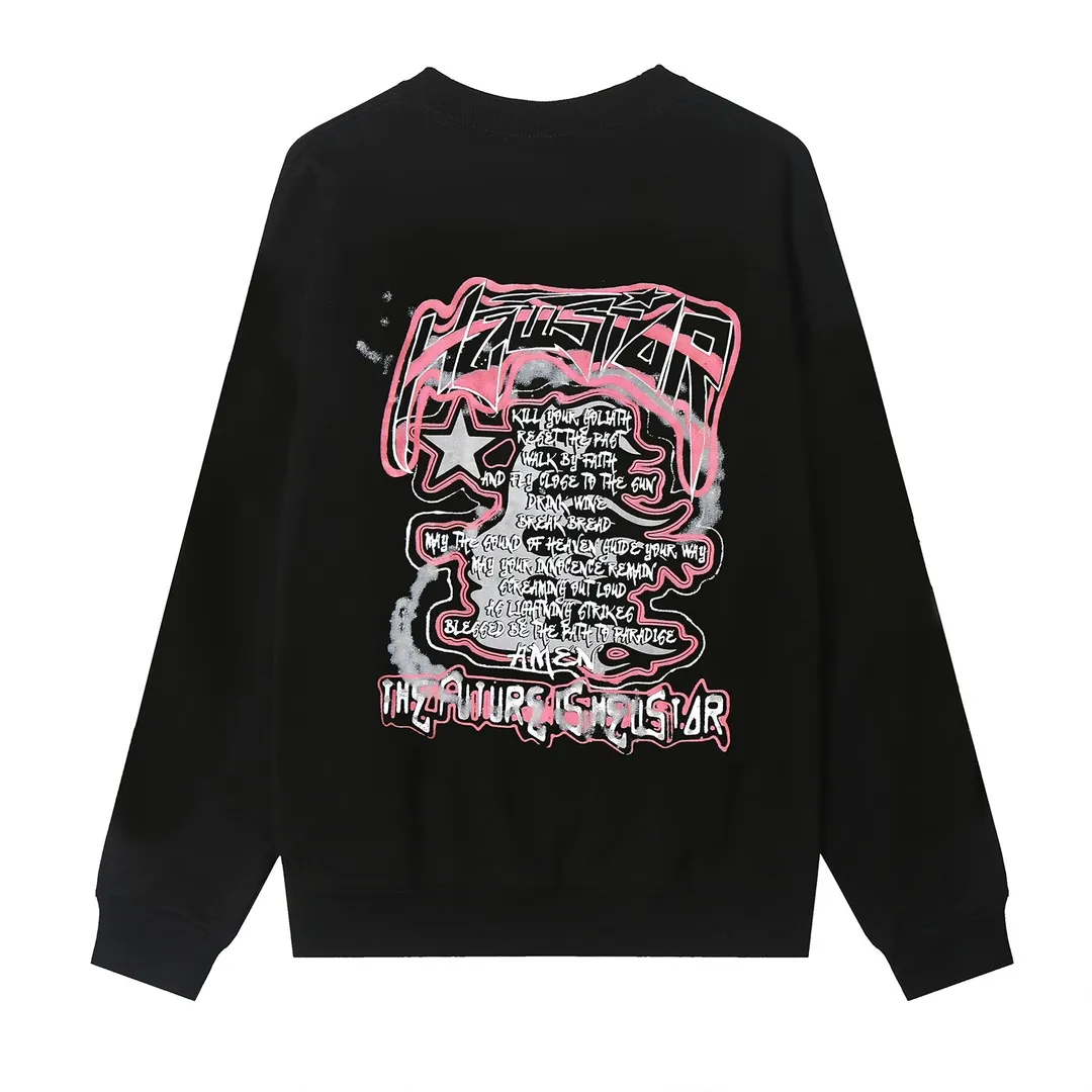8827# P160 Hellstar high-quality Hellstar American trendy printed cotton terry crew neck sweatshirt Color: White Black Size: S M L XL