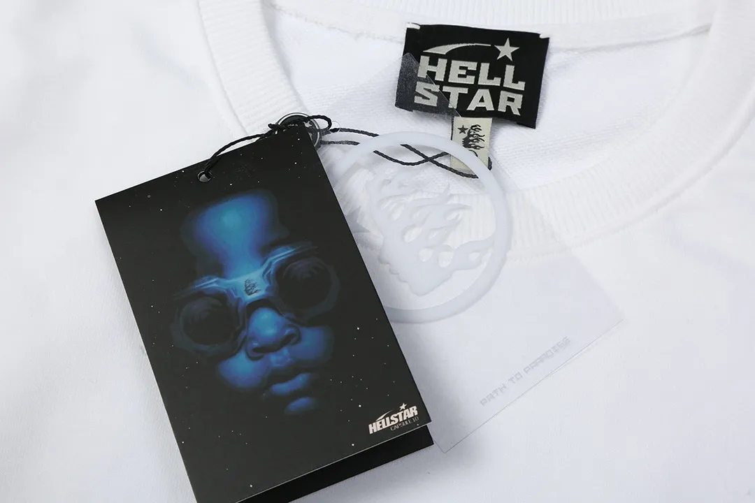 8827# P160 Hellstar high-quality Hellstar American trendy printed cotton terry crew neck sweatshirt Color: White Black Size: S M L XL