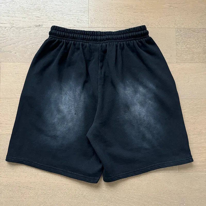 P160 792# washed black Real shot Hellstar Hellstar washed and splashed ink distressed casual shorts Fabric 380g pure cotton terry cloth Color: washed black Size: S M L XL