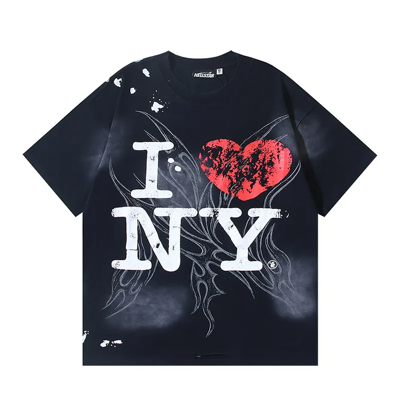P130 Washed Black + Frayed Real Shots Hellstar Washed Frayed Beauty Trendy Printed Short Sleeve T-shirt Fabric: 265g 32 count fine cotton double yarn pure cotton Color: Washed Black Size: S M L XL