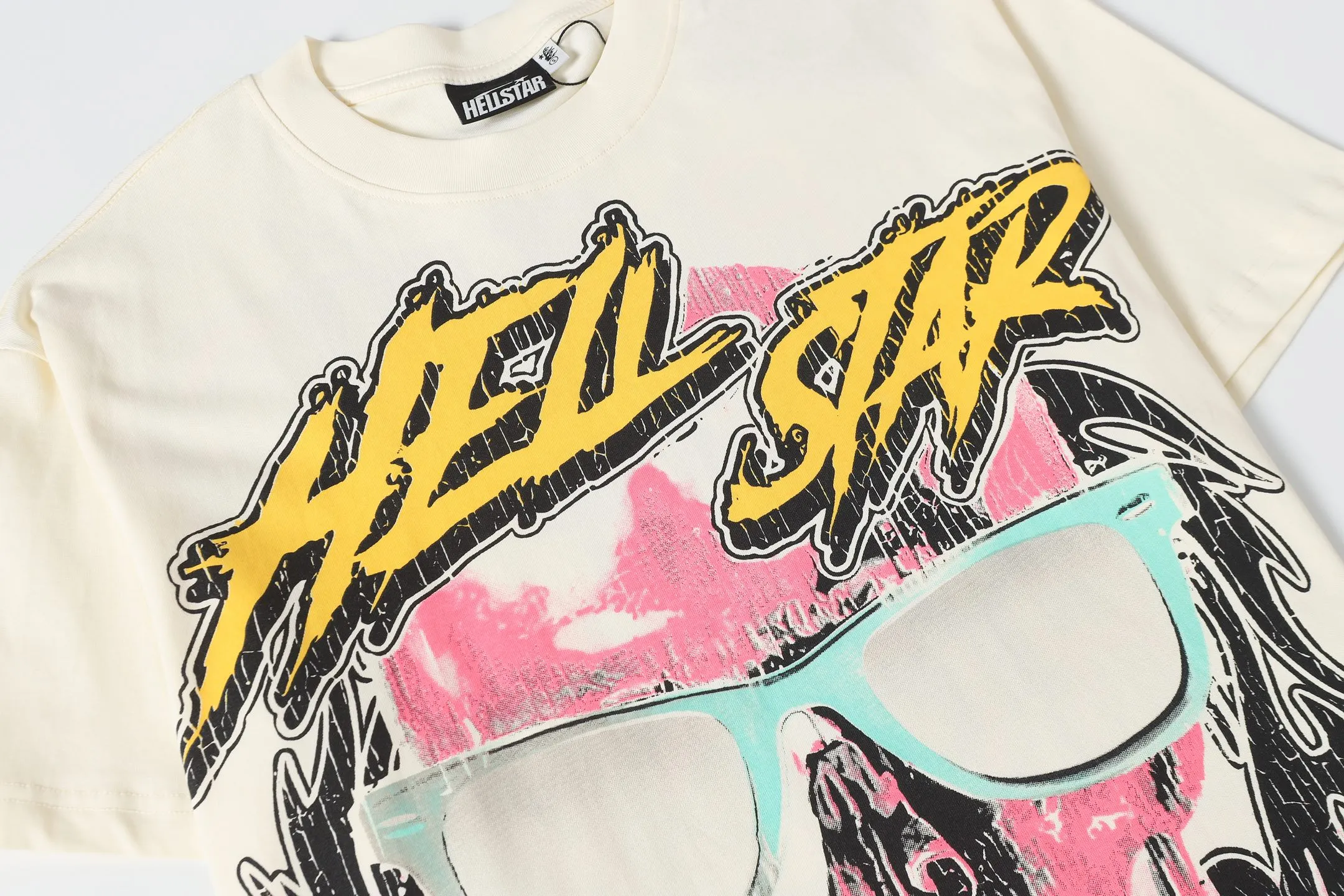 P108 Real-stock Hellstar Cross-border European and American style, street fashion brand pure cotton T-shirt Fabric (fabric): 32 counts of 240g heavy combed double yarn pure cotton Size (size): S-M- L- X L Color (colour): white, apricot