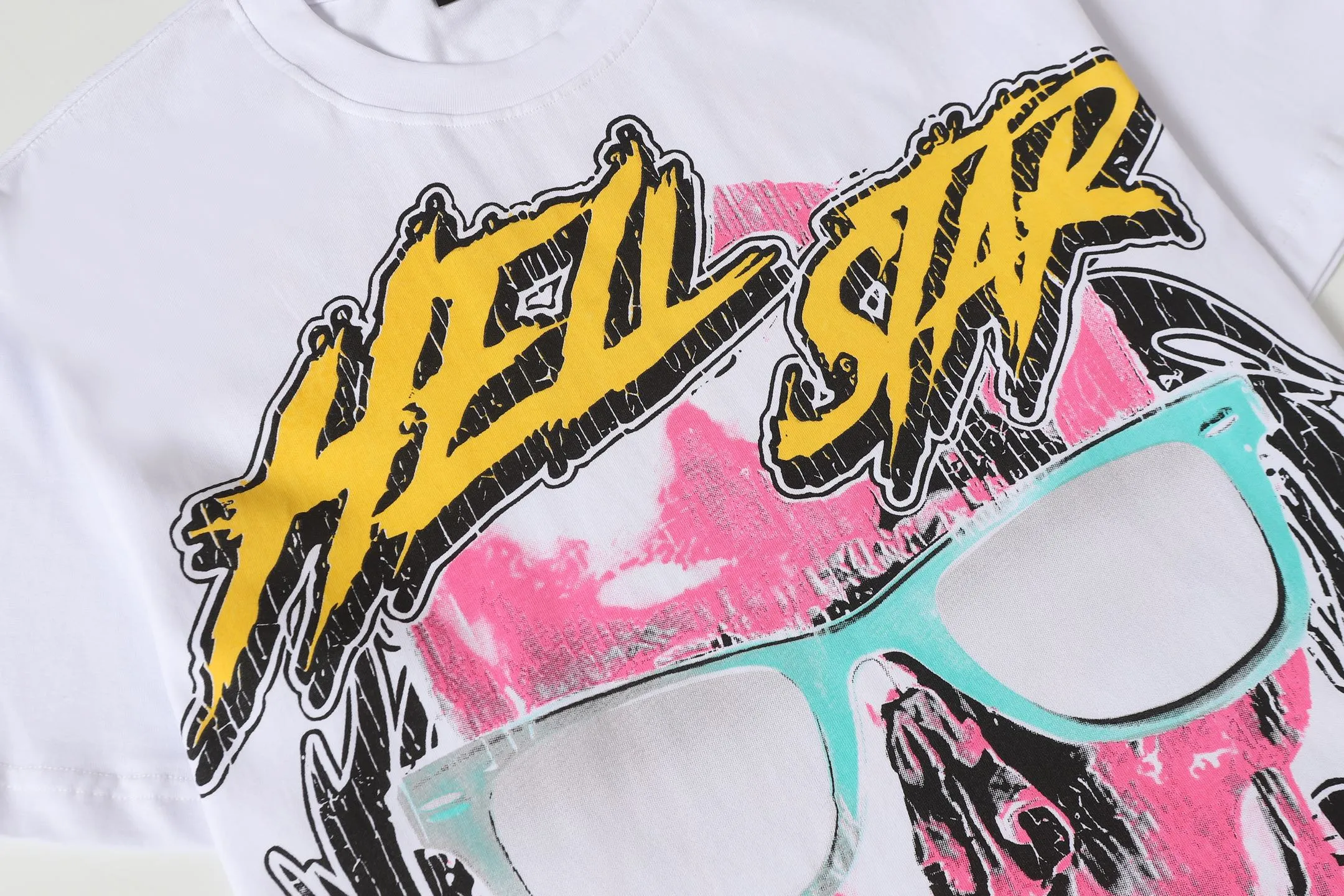 P108 Real-stock Hellstar Cross-border European and American style, street fashion brand pure cotton T-shirt Fabric (fabric): 32 counts of 240g heavy combed double yarn pure cotton Size (size): S-M- L- X L Color (colour): white, apricot