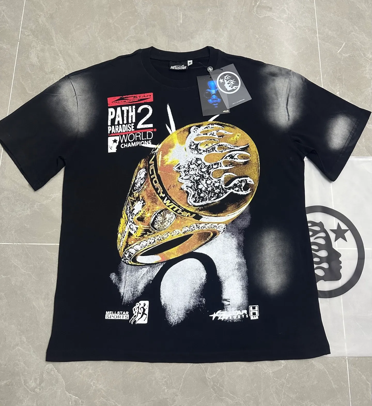 P124 Hellstar Hellstar Cross-border European and American style street fashion brand pure cotton T-shirt Fabric (fabric): 32 counts 250g washed combed double yarn pure cotton Size (size): S-M- L- X L Color (colour): Washed black (spray Ma Liu)