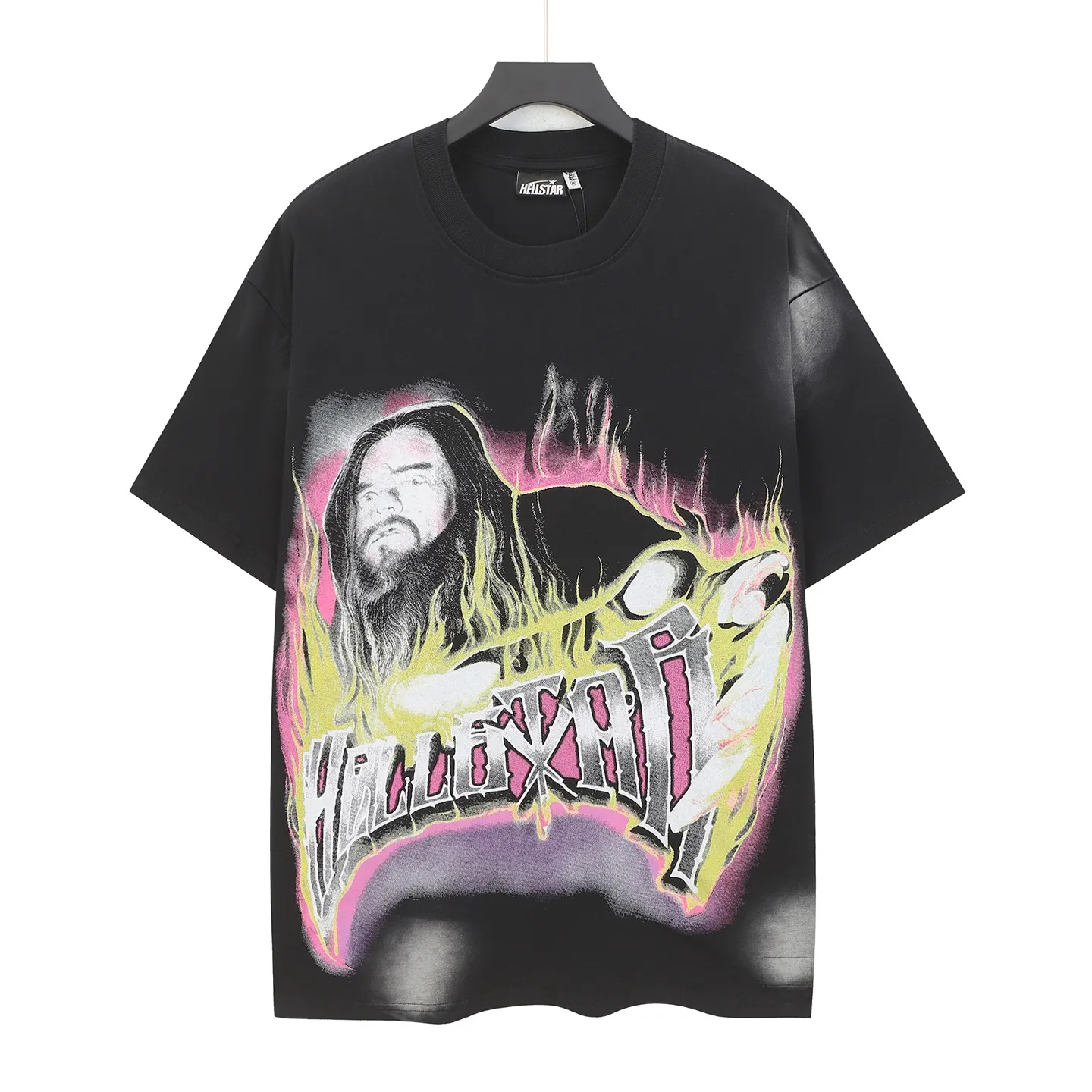 P124 Hellstar Hellstar Cross-border European and American style street fashion brand pure cotton T-shirt Fabric (fabric): 32 counts 250g washed combed double yarn pure cotton Size (size): S-M- L- X L Color (colour): Washed black (spray Ma Liu)