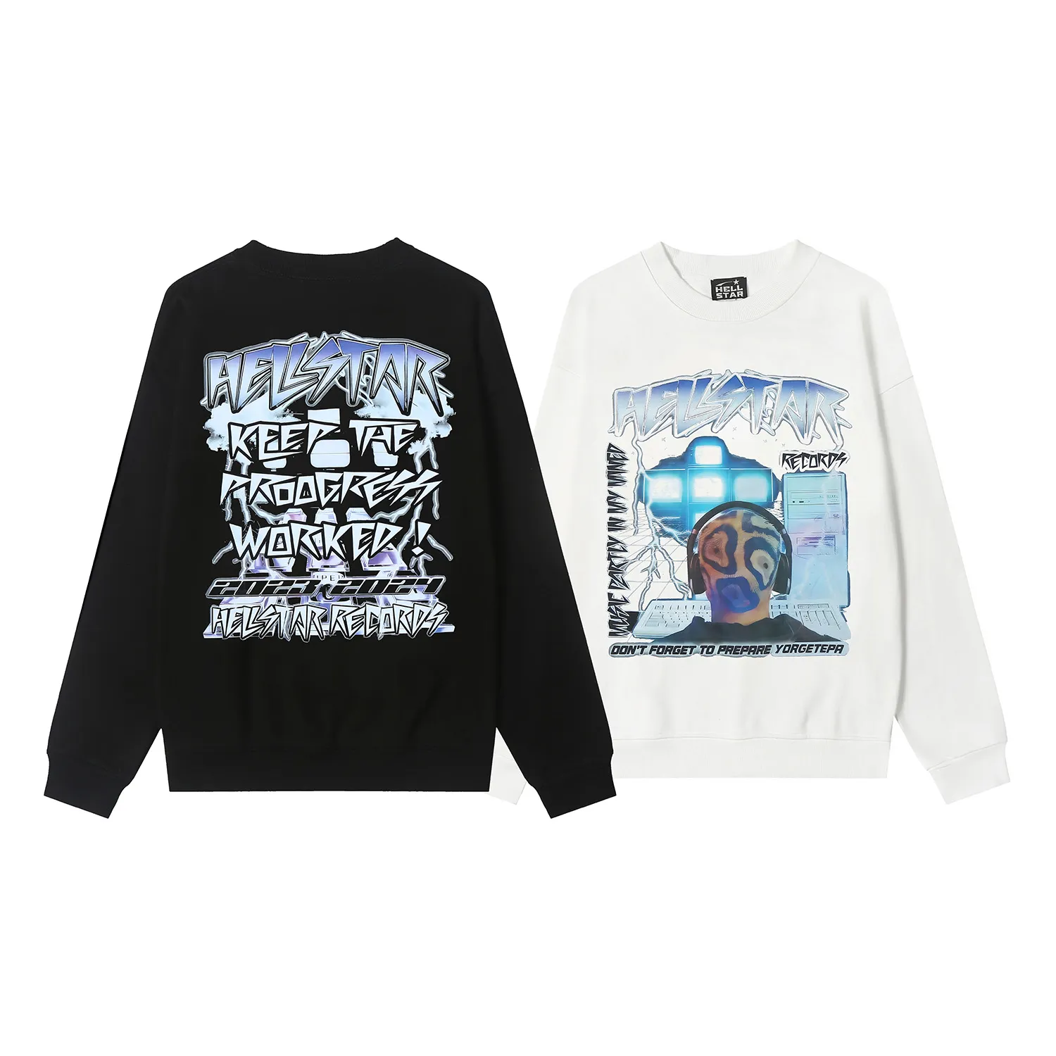 8836# P160 Hellstar high-quality Hellstar American trendy printed cotton terry crew neck sweatshirt Color: White Black Size: S M L XL